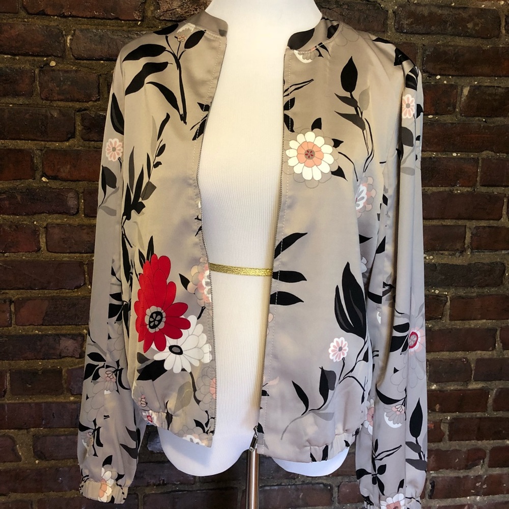 LOFT Floral Satin-Style Bomber Jacket - NWT